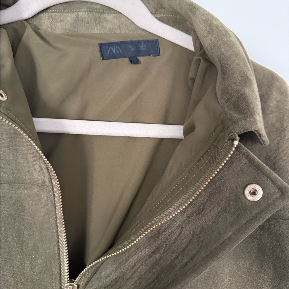 Olive Suede Bomber Jacket - Picture 2 of 4